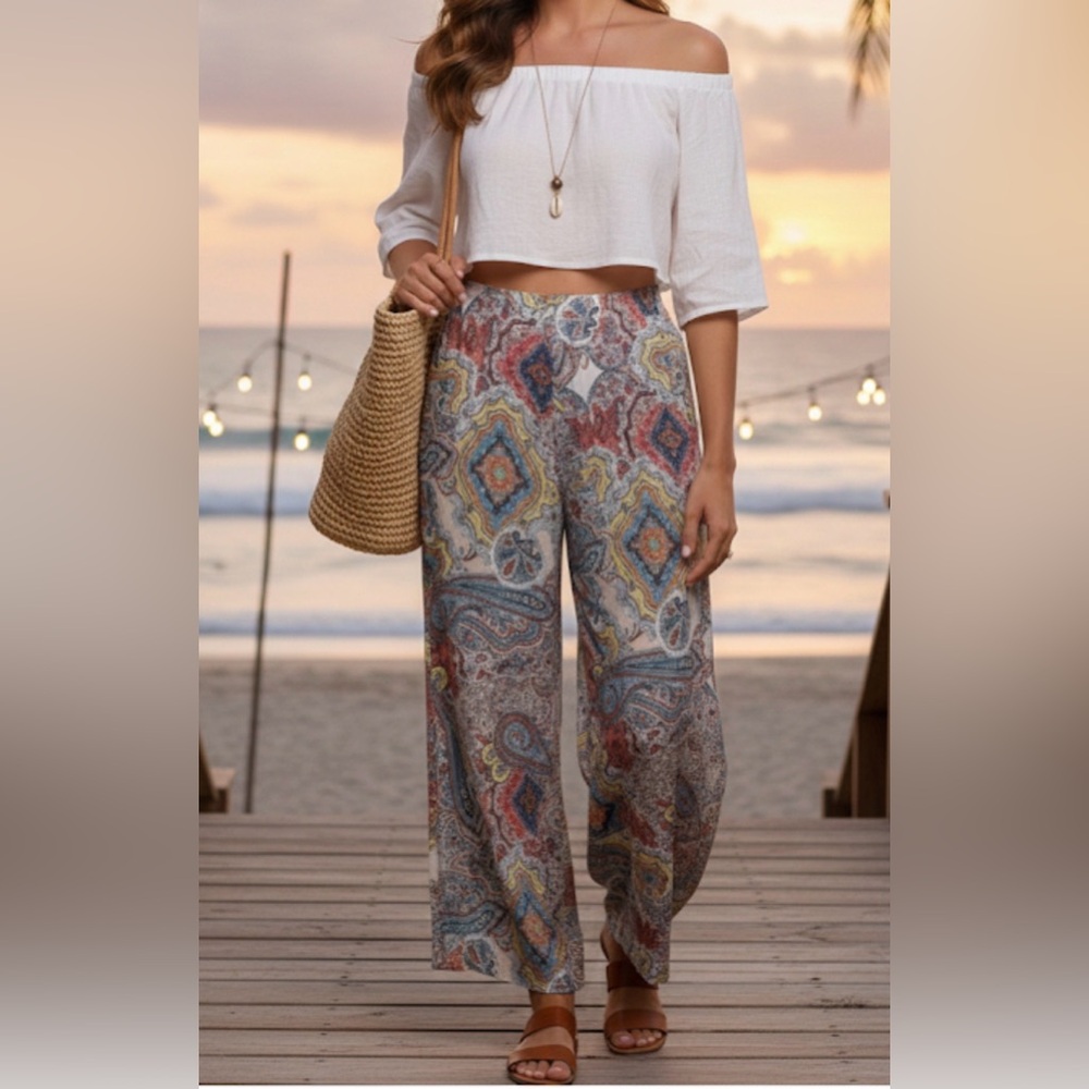 Lucy & laurel rayon womens pants sz S paisley print Wide leg baggy fairycore